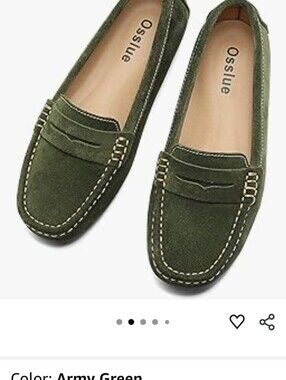 Osslue New Women's Army Green MicroSuede Penny Loafers Driving Moccasins